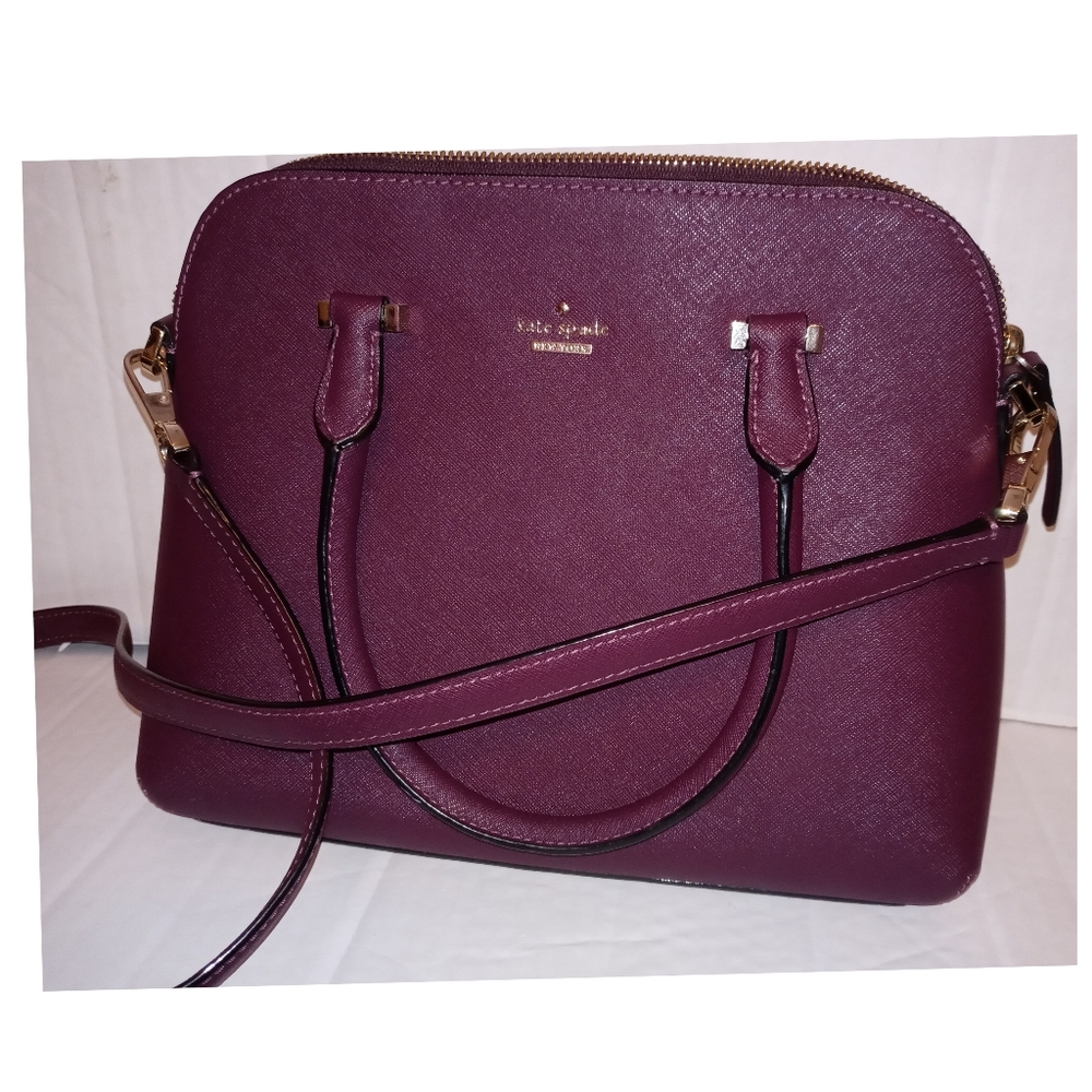 Kate Spade Cameron Street Maise Satchel Purple Plum Leather Purse Crossbody Bag●